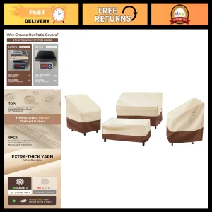 4-Piece Waterproof Patio Furniture Cover Set - Heavy Duty 600D Outdoor Protectio