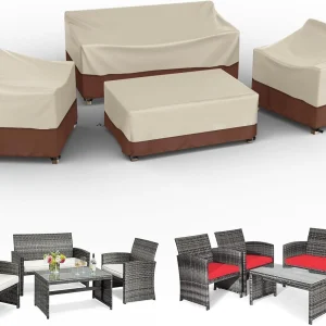 Heavy Duty Waterproof Outdoor Furniture Covers for Patio Sets - Beige & Brown